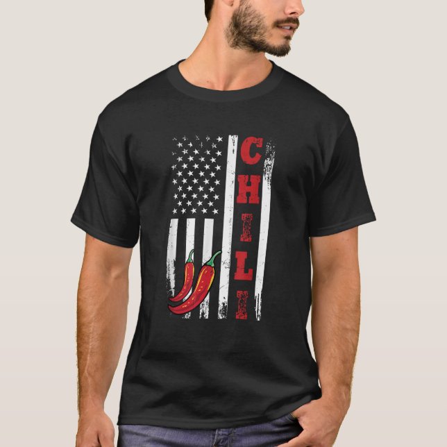 Camiseta America Chili Bandera De EEUU Pimentero Rojo 4 De  (Anverso)
