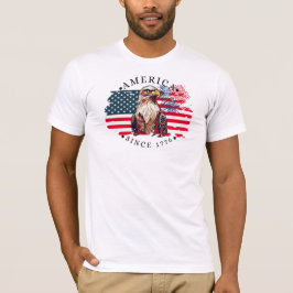 Camiseta América desde 1776 con bandera, águila y fuegos ar