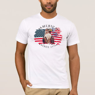 Camiseta América desde 1776 con bandera, águila y fuegos ar