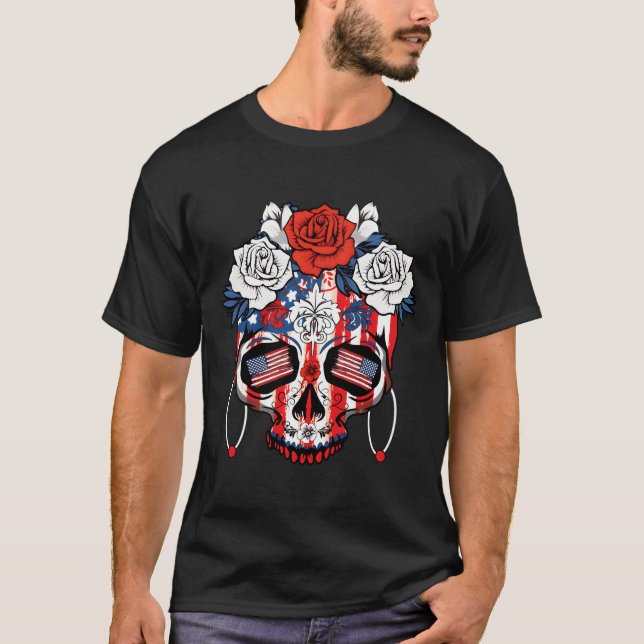 Camiseta America Dia De Los Muertos Independence 4Th Of Jul (Anverso)