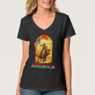 Camiseta America Dude Riding On A Buffalo Drinking Beer Wit