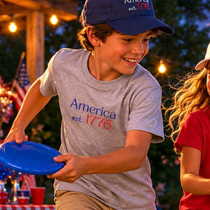 Camiseta América es 1776 Tipografía 4 de julio Gris Niños