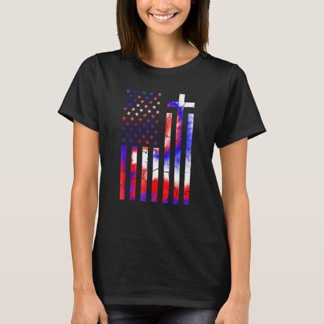 Camiseta America Flag Christian 4th Of July Tie Dye Women P (Anverso)