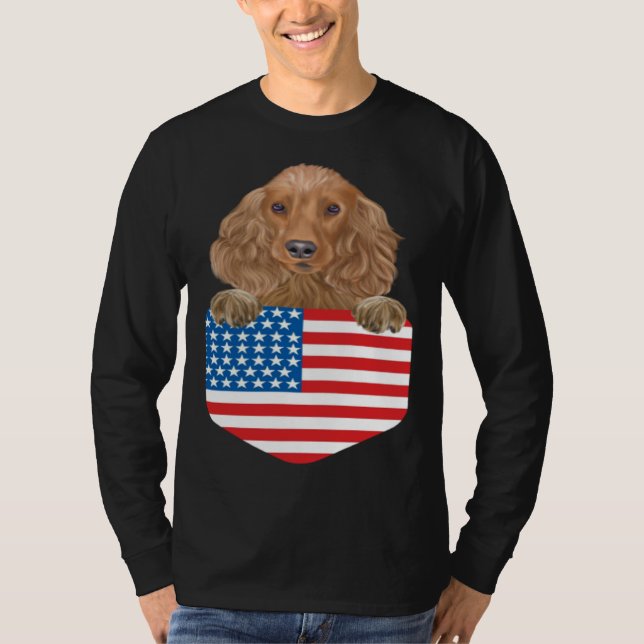 Camiseta America Flag Cocker Spaniel Dog In Pocket (Anverso)