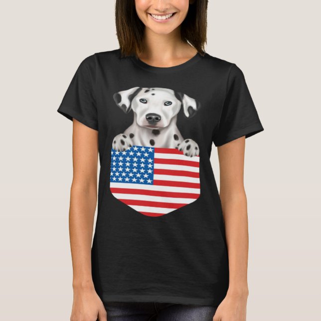 Camiseta America Flag Dalmatian Dog In Pocket (Anverso)