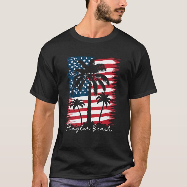 Camiseta America Flag Flagler Beach Palm Tree Summer Vibe 4 (Anverso)