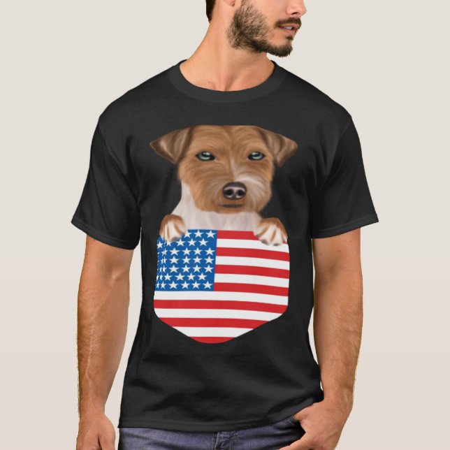 Camiseta America Flag Russell Terrier Dog In Pocket (Anverso)