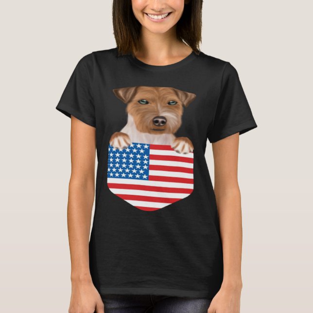 Camiseta America Flag Russell Terrier Dog In Pocket (Anverso)