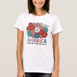 Camiseta America Floral Patriotic Retro Flower Design