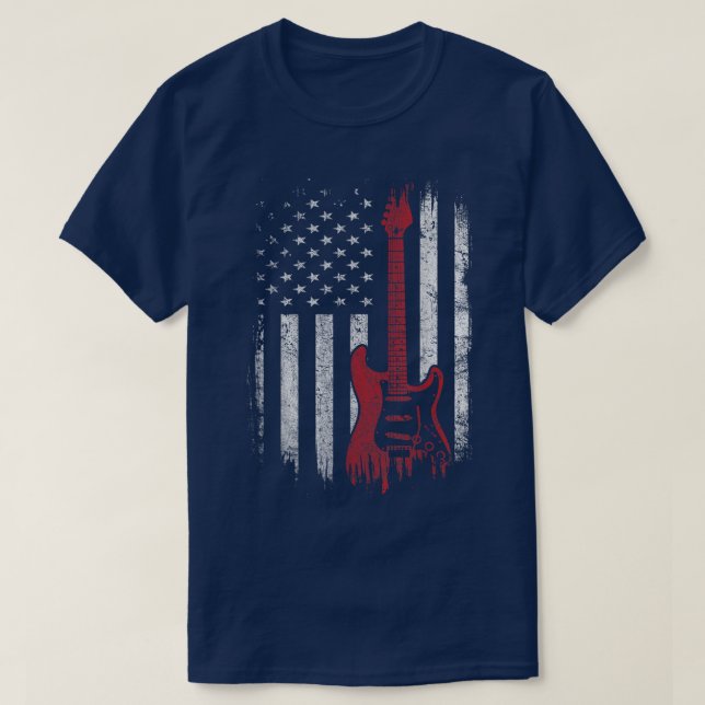 Camiseta America Guitarist Music Patriotic American Fla (Diseño del anverso)