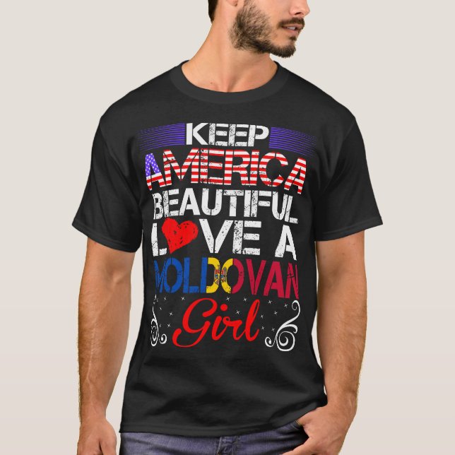 Camiseta América Hermoso amor Regalo Chica moldavo (Anverso)