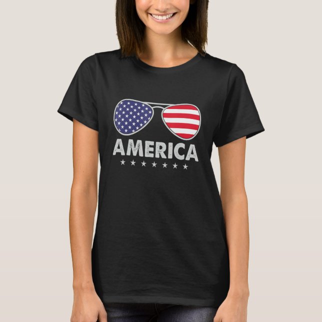 Camiseta America Independence Day  Glasses Flag Men Boys (Anverso)