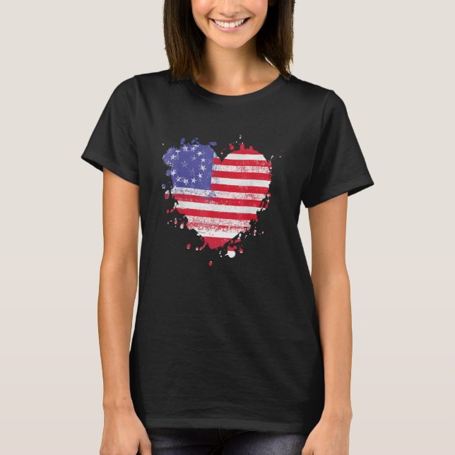 Camiseta America Love Flag Estados Unidos Heart Of July Ame (Anverso)