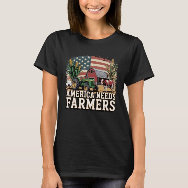 Camiseta America Needs Farmers Midwest Cows Corn Farm life (Anverso)