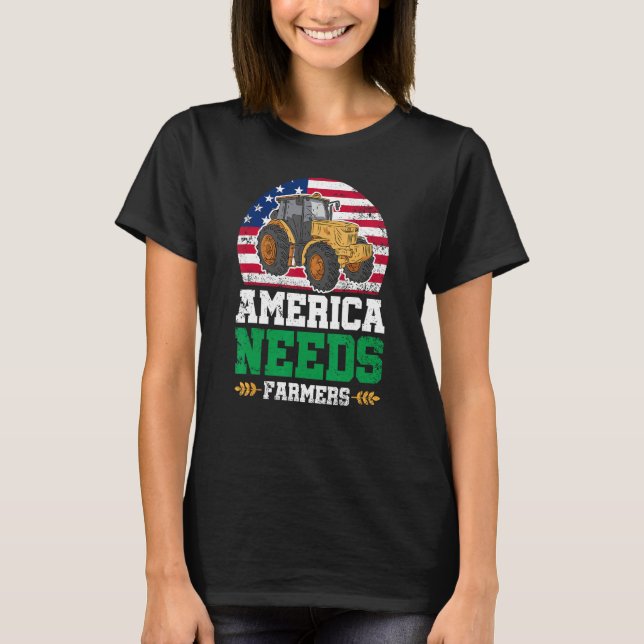 Camiseta America Needs Farmers US American Flag Tractor (Anverso)