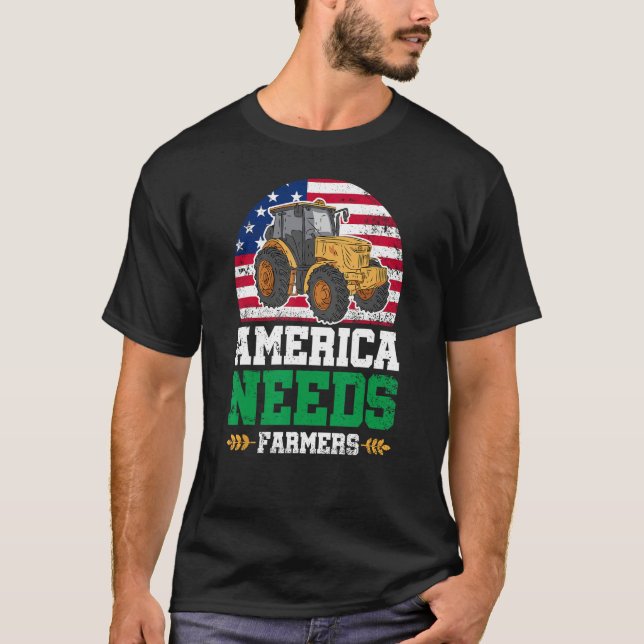 Camiseta America Needs Farmers US American Flag Tractor (Anverso)