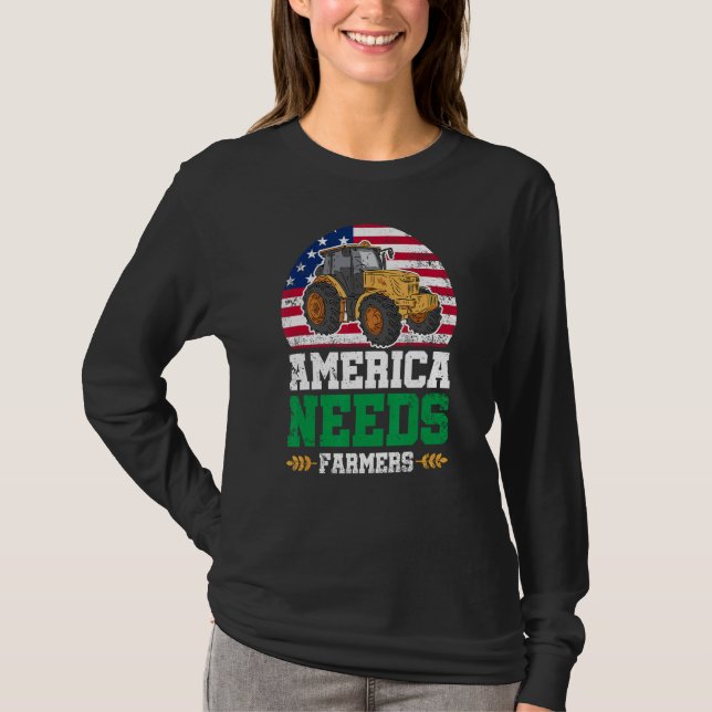 Camiseta America Needs Farmers US American Flag Tractor (Anverso)