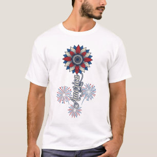 Camiseta América Patriótica Flores Fuegos Artificiales Dise