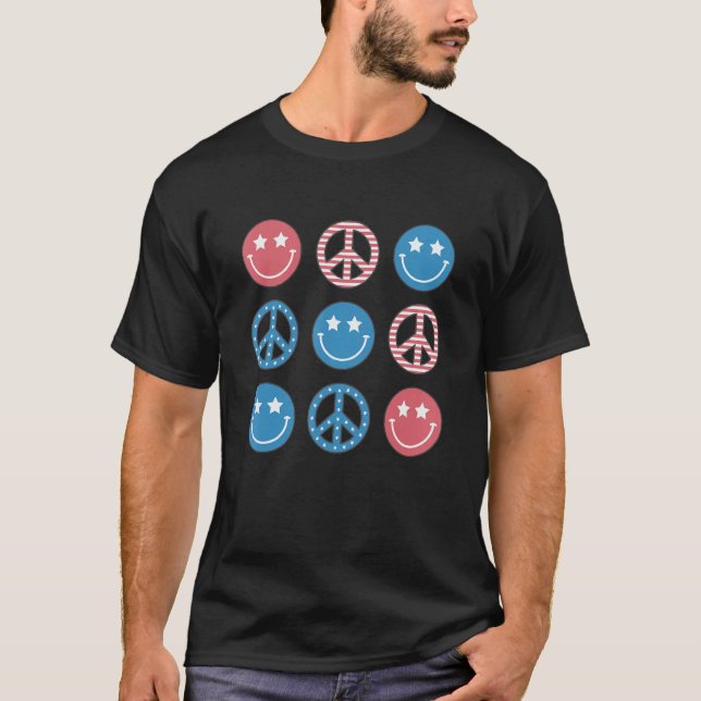 Camiseta America Peace Vibes Hippie Tee 4th Of July Indepen (Anverso)