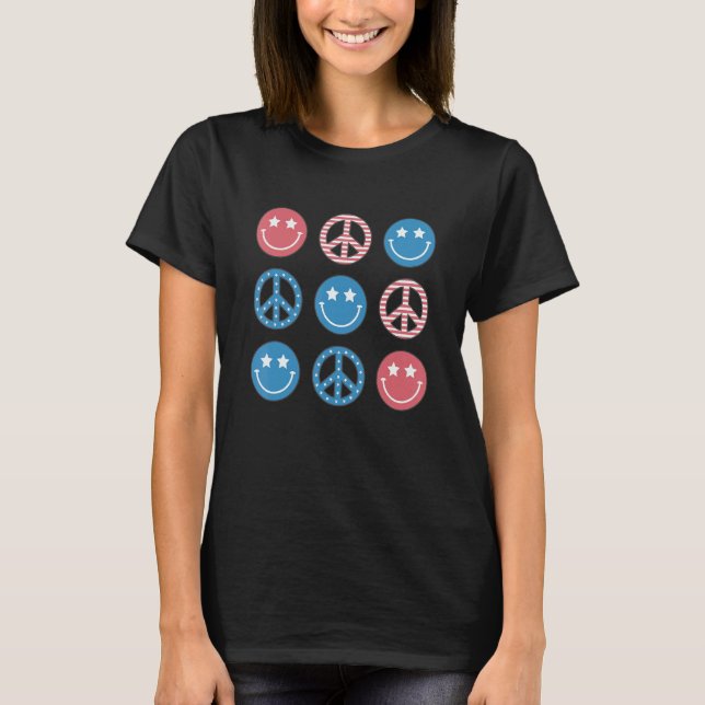 Camiseta America Peace Vibes Hippie Tee 4th Of July Indepen (Anverso)