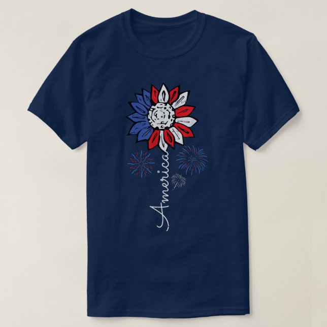 Camiseta America Sunflower 4th Of July Independence Day Pat (Diseño del anverso)