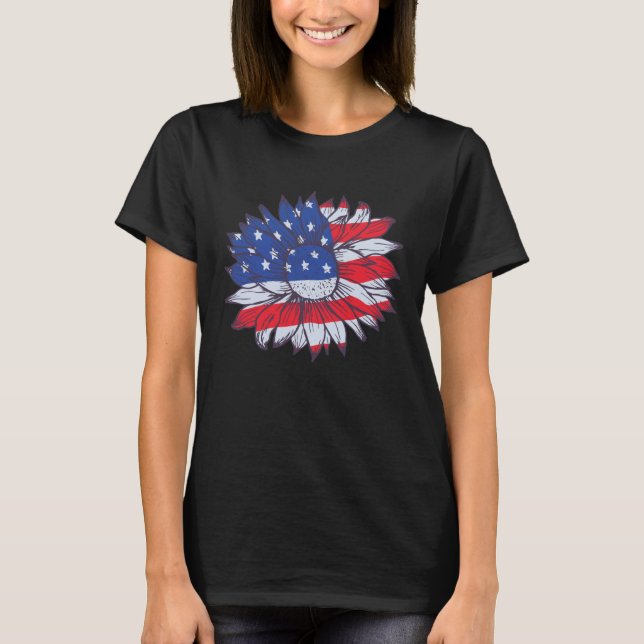 Camiseta America Sunflower Flag 4th July American Patriotic (Anverso)