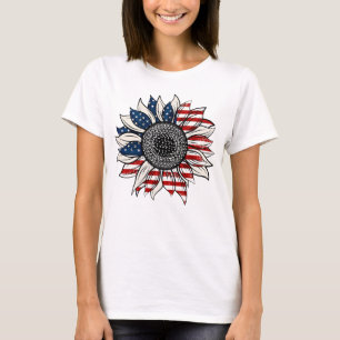 Camiseta America Sunflower Shirt Estados Unidos Bandera Flo