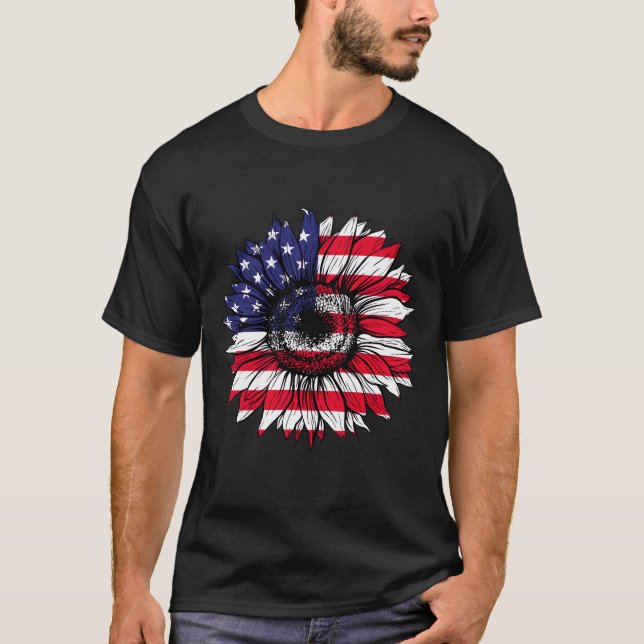 Camiseta America Sunflower USA Bandera Estadounidense 4 De  (Anverso)