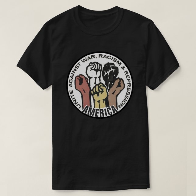Camiseta América une contra la guerra, racismo (Diseño del anverso)