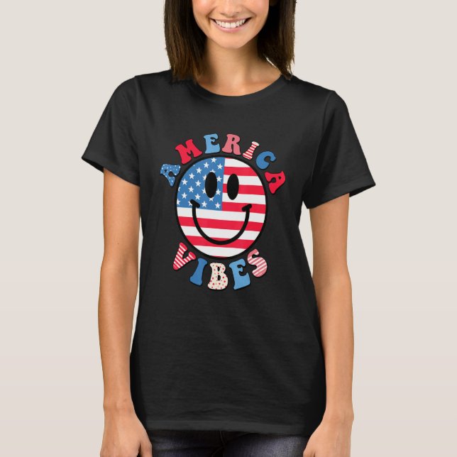 Camiseta America Vibes Cute Smile Face USA American Flag 4t (Anverso)