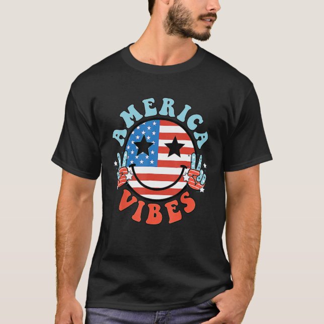 Camiseta America Vibes Happy Face Smile American Flag 4th O (Anverso)