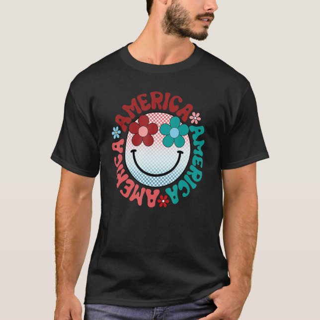 Camiseta America Vibes Happy Face Smile Flower American 4th (Anverso)