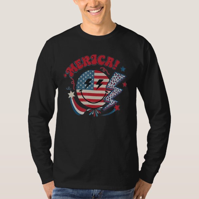 Camiseta America Vibes Happy Face Smile Flower American 4th (Anverso)