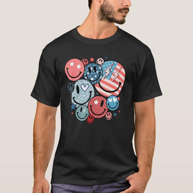 Camiseta America Vibes Happy Face Smile Flower American 4th (Anverso)