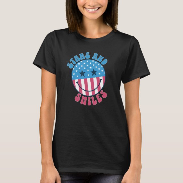 Camiseta America Vibes Smile Face US Flag Retro Groovy 4th  (Anverso)