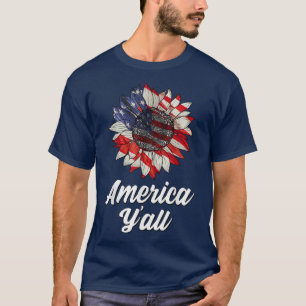 Camiseta America Yall 4 De Julio Patriot Cute Sunflower Wo