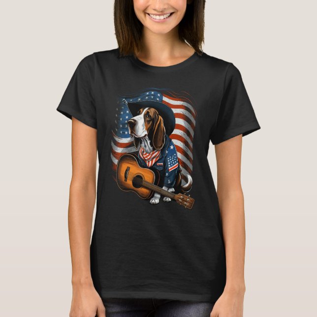 Camiseta American Basset Hound Guitar USA County Music (Anverso)