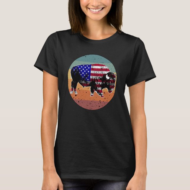 Camiseta American Bison US National Park Flag Silhouette Re (Anverso)