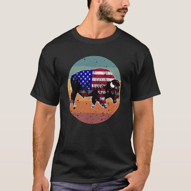 Camiseta American Bison US National Park Flag Silhouette Re (Anverso)
