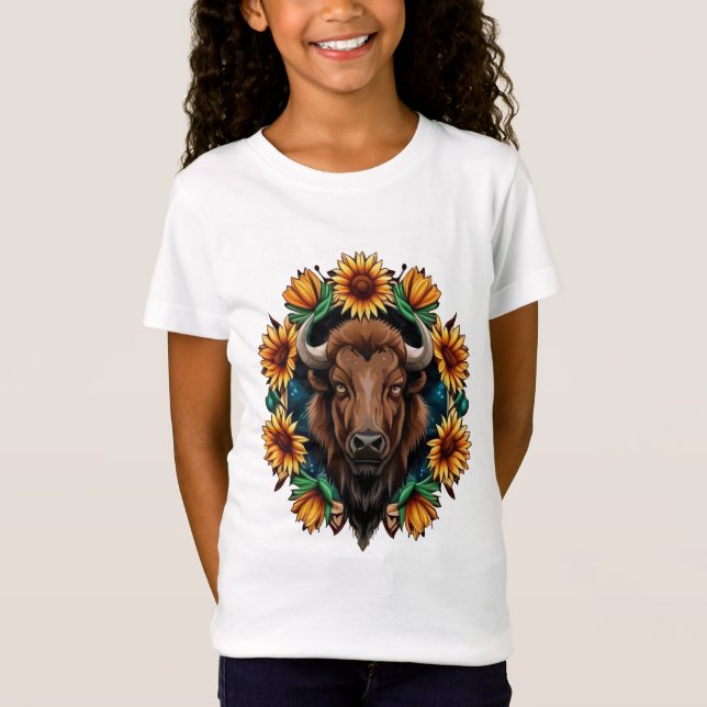 Camiseta American Bison With Sunflower Wreath Kansas State  (Anverso)