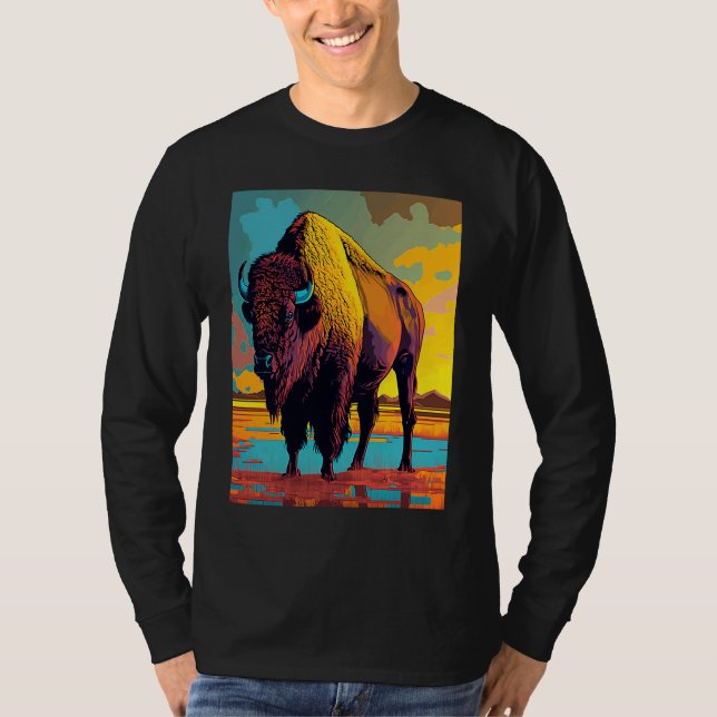 Camiseta American Buffalo Animal Pop Bison Grilling (Anverso)