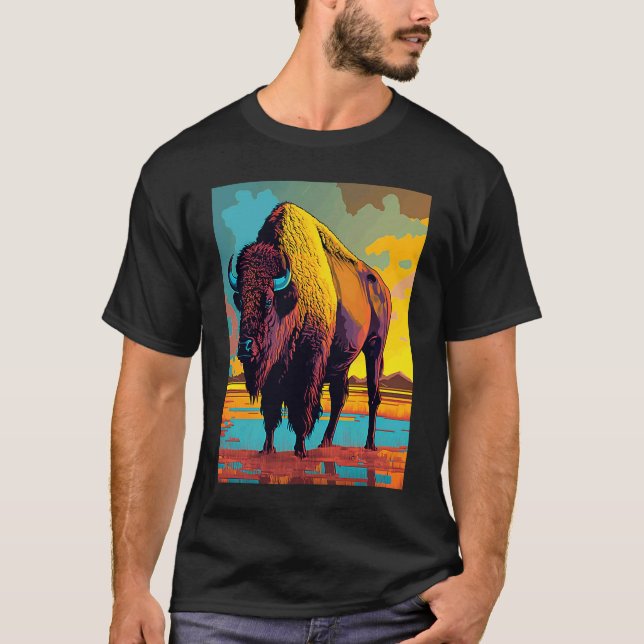 Camiseta American Buffalo Animal Pop Bison Grilling (Anverso)