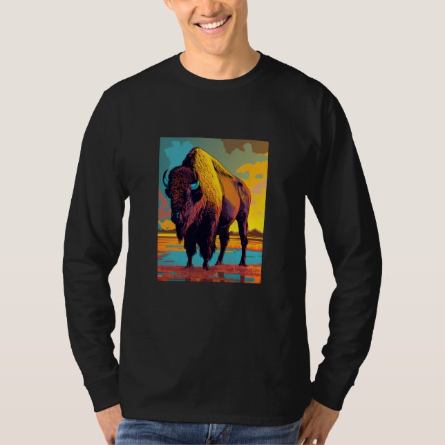 Camiseta American Buffalo Animal Pop Bison Grilling  2 (Anverso)