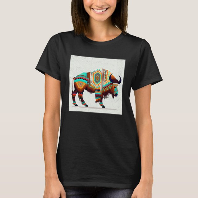Camiseta American Buffalo Colorful Aztec Bison Men Women (Anverso)