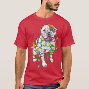 Camiseta American Bulldog Santa Christmas Tree Lights Xmas 
