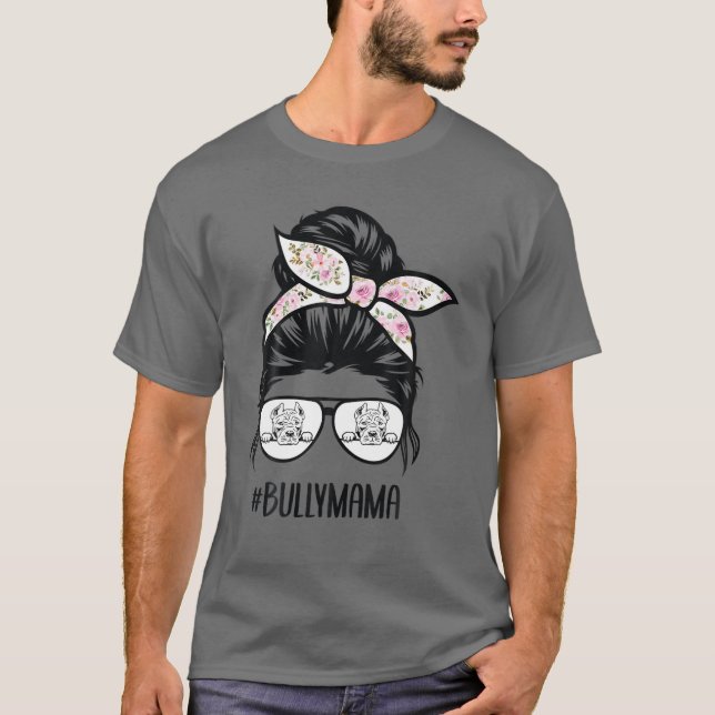Camiseta American Bully Mom Messy Bun Hair Glasses, Bully M (Anverso)