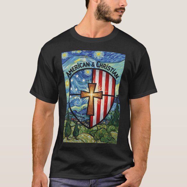 Camiseta American & Christian Patriotic Shield Faith & Free (Anverso)