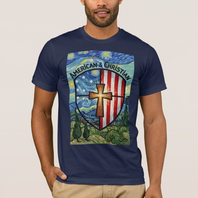 Camiseta American & Christian Patriotic Shield Faith & Free (Anverso)