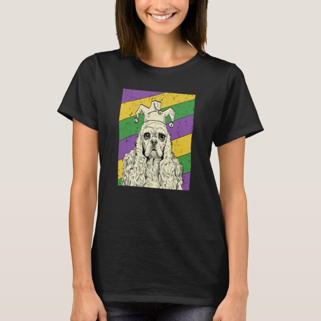 Camiseta American Cocker Spaniel Jester Mardi Gras Dog Mom  (Anverso)