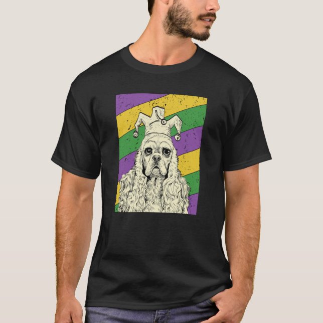 Camiseta American Cocker Spaniel Jester Mardi Gras Dog Mom  (Anverso)